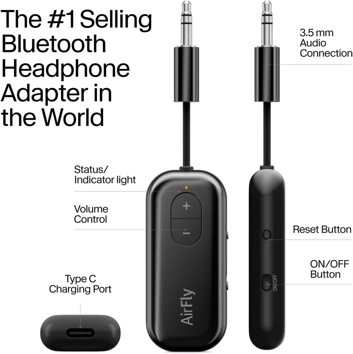 Airfly SE, Bluetooth Wireless Audio Transmitter Adapter, Black