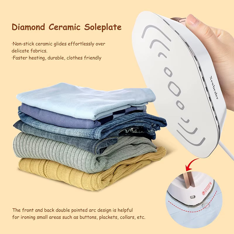 Mini Handheld Travel Iron 120V/220V Lightweight Dry Iron 30S Heat Press Machine Non-Steam Clothes Irons for Home and Travel